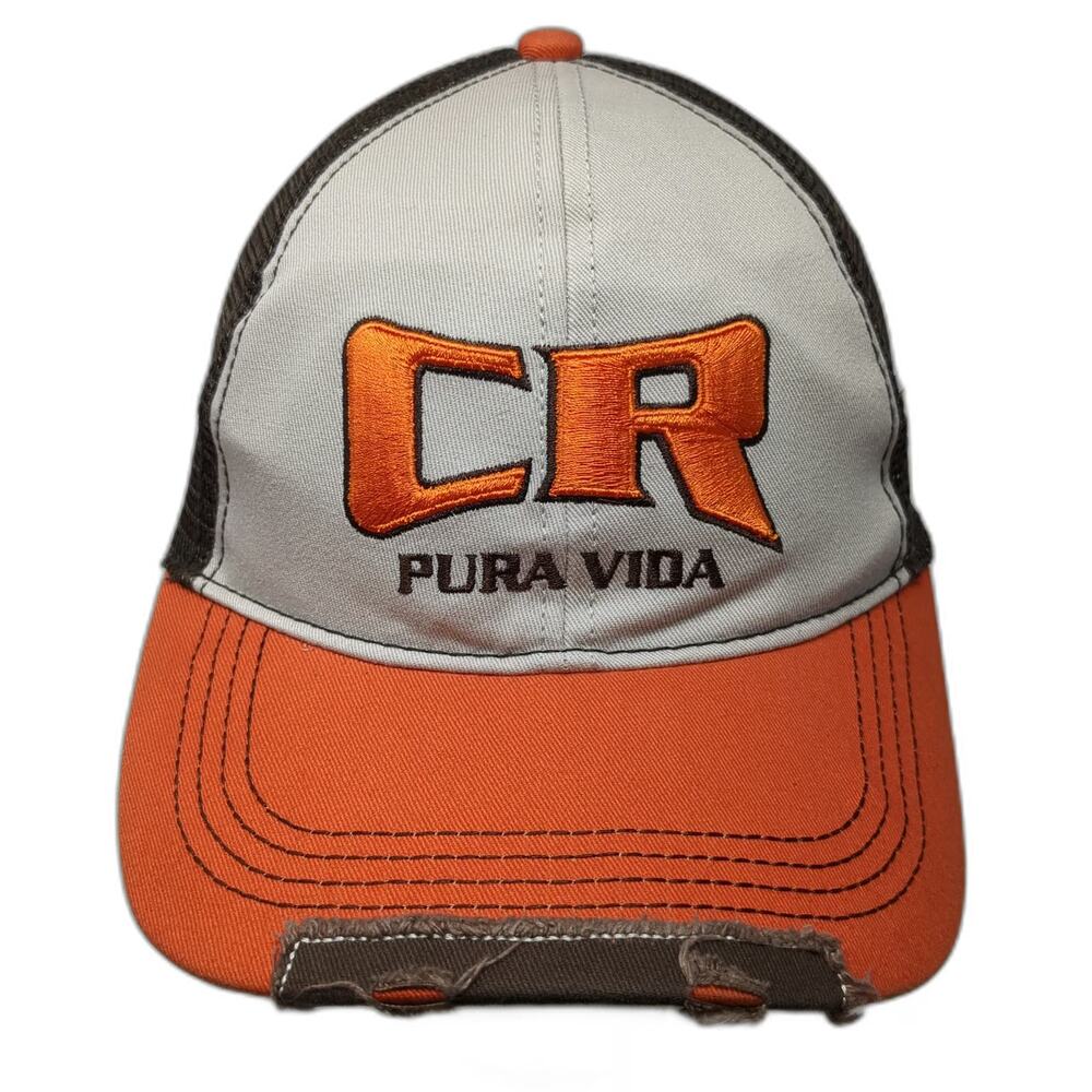 Brandins Baseball Cap Orange Gray One Size Mesh Pura Vida Embroidered Tuanis Hat